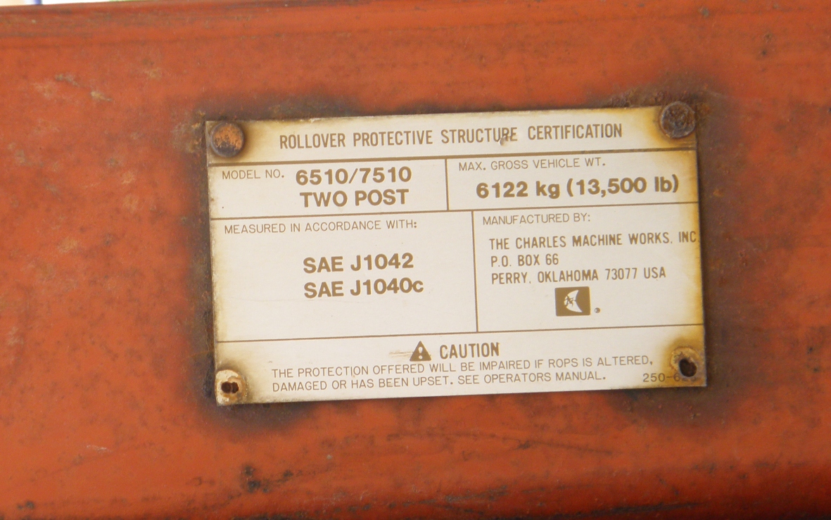 Заводская табличка траншейного экскаватора Dich Witch 6510/7510 #00160 СН. Севастополь
