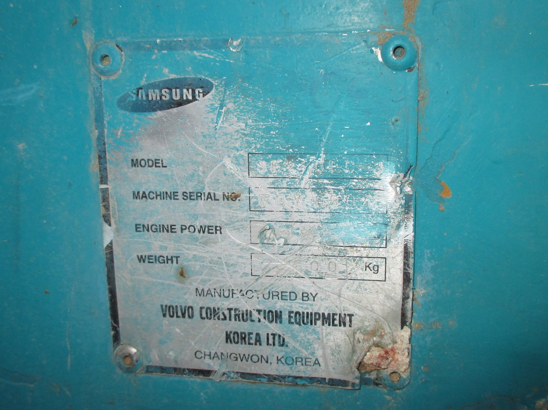 Заводская табличка экскаватора Samsung-Volvo SE240LC-3. Севастополь