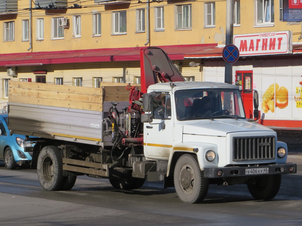 Самосвал Чайка-Сервис 27846D с КМУ Amco Veba 807NT 2S  на удлинённом шасси ГАЗ-3309 #Х 406 КУ 45. Курган, Пролетарская улица