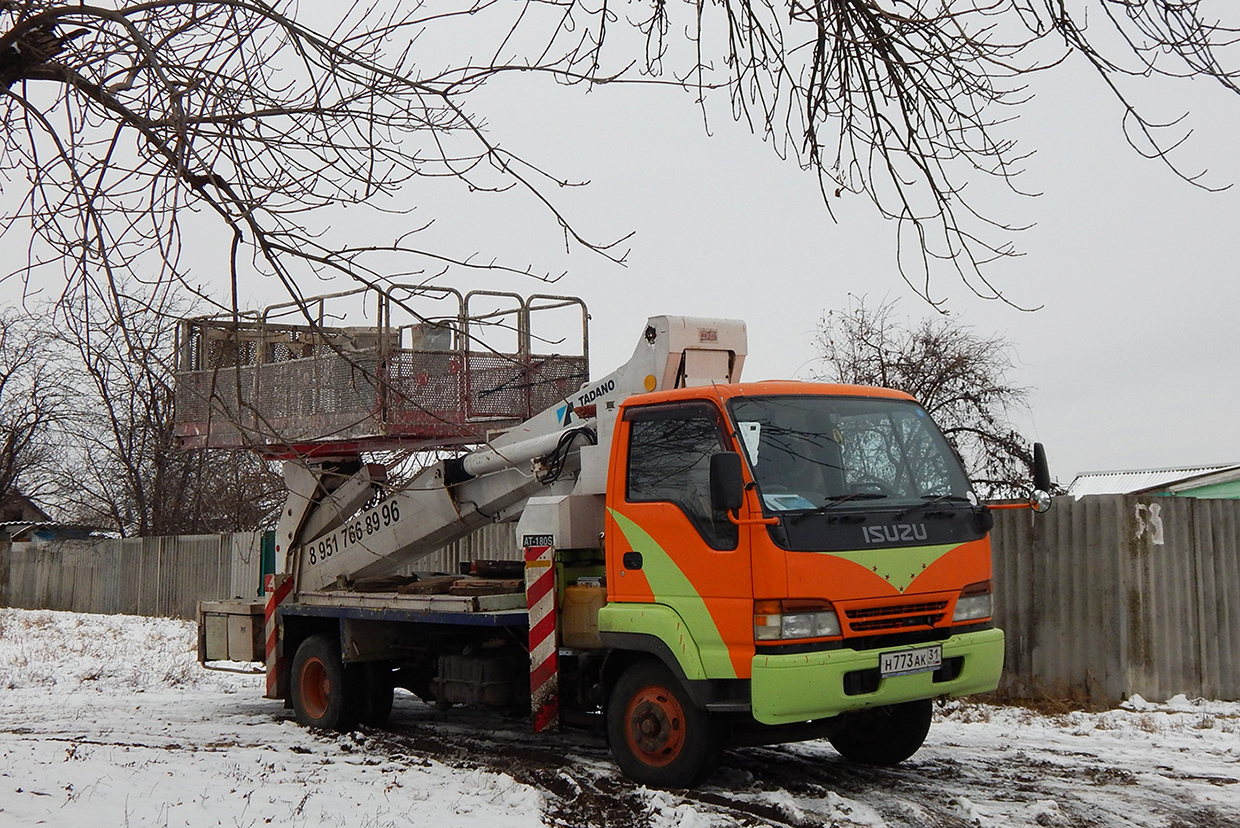 Автоподъемник Tadano на шасси Isuzu Forward  # Н 773 АК 31. Белгородская область, г. Алексеевка, улица Юбилейная