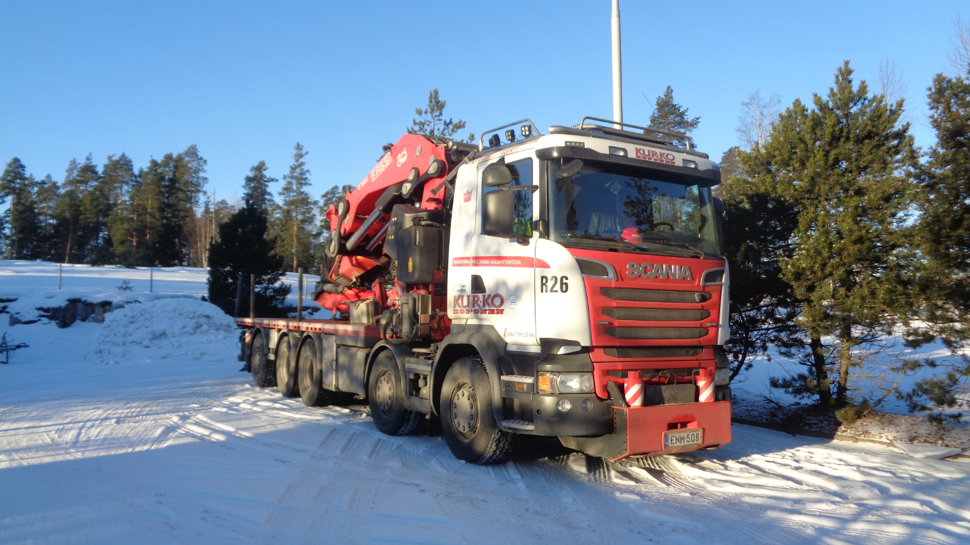 Автомобиль с грузоподъёмным краном на базе Skania  #ENM-508. Финляндия Вантаа