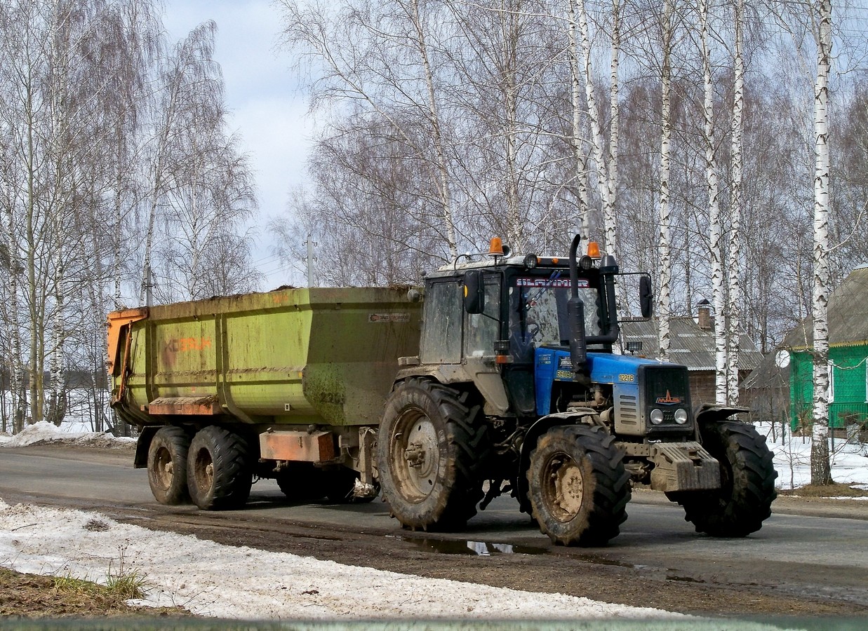 Перевозка органических удобрений с ферм на поля трактором МТЗ-1221.2 с полуприцепом  #IВ-6 2722. Беларусь, Могилёвская область, Хотимский район, Тростино