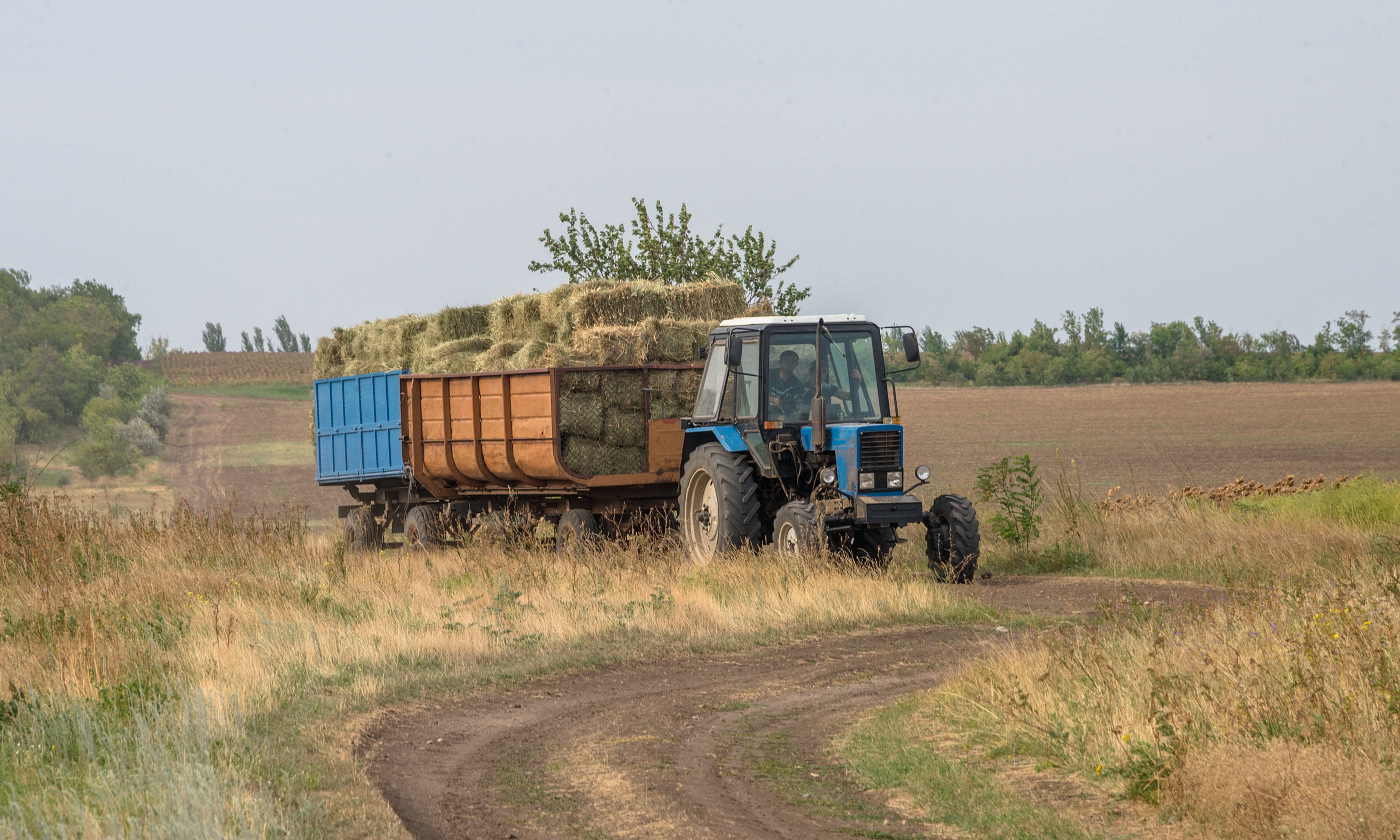 Трактор МТЗ-82 с прицепами. Запорожская область, Пологский район