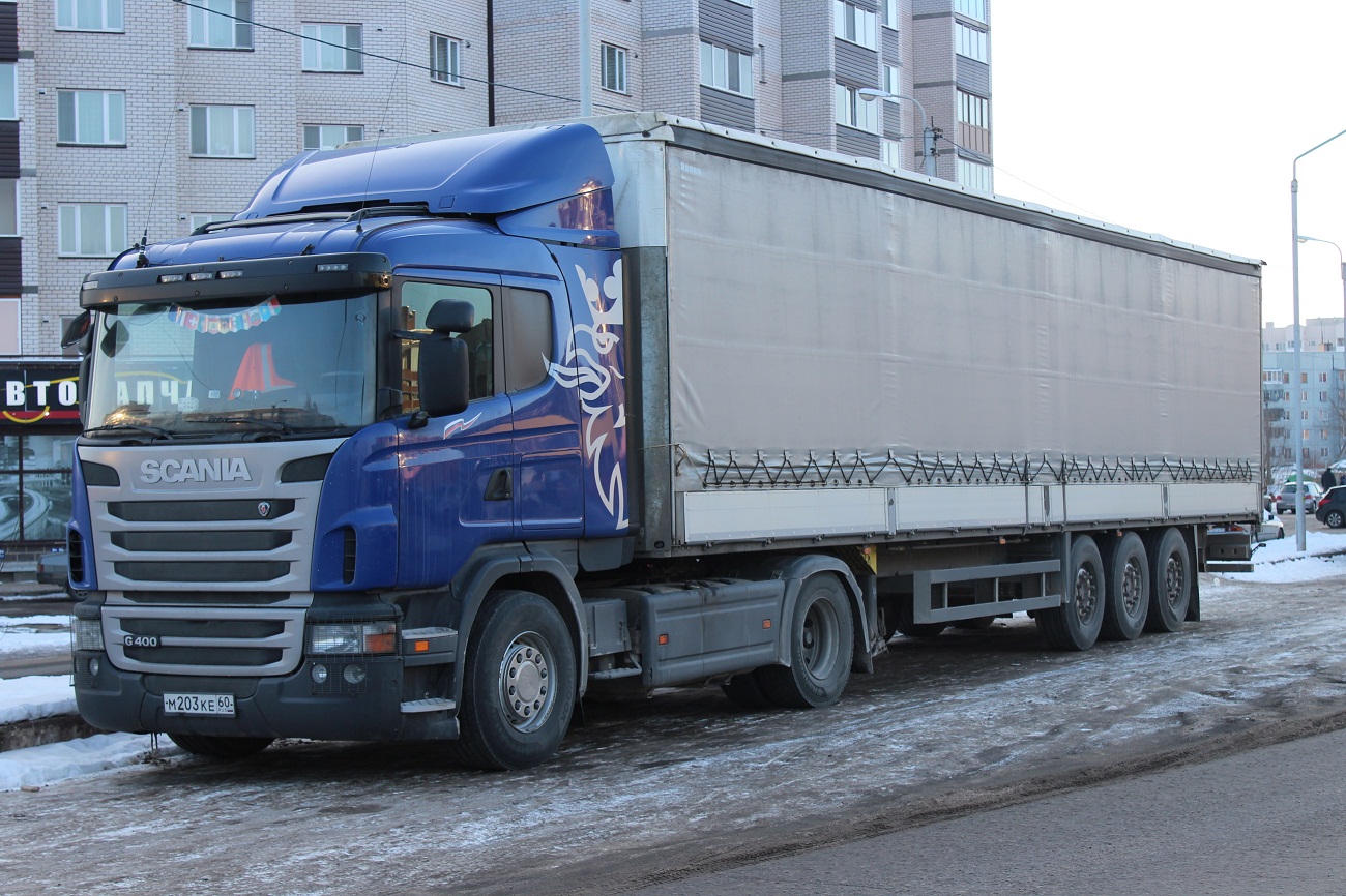 Седельный тягач Scania G 400 #М 203 КЕ 60. Псков, улица Труда