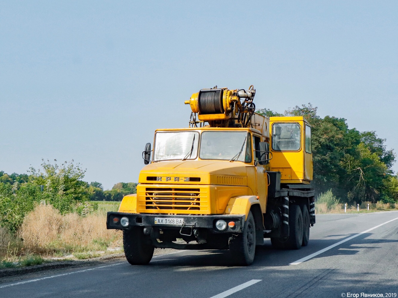 Автокран Bumar-Famaba DS-0183T на шасси КрАЗ-250, #АХ3168ВА. Харьковская область, автодорога Р-46