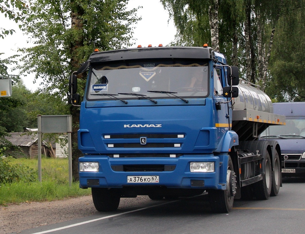 Молоковоз ЯДИШ-ВМ-13.4 на шасси КамАЗ-65115-50 #А 376 КО 67. Псковская область, трасса Р-23, Островский район